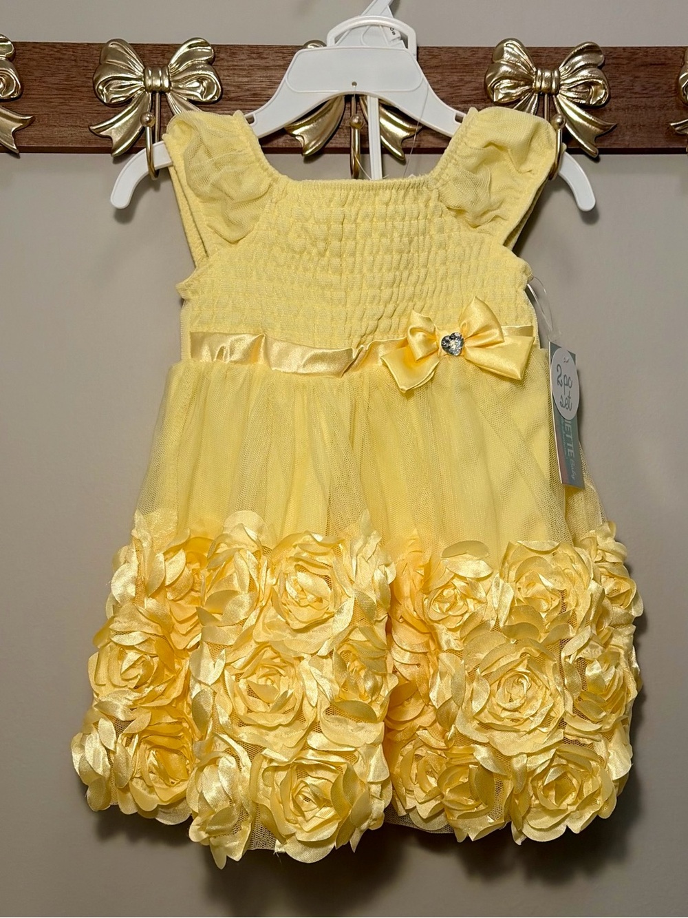 Yellow Floral Rosette Toddler Girls' Dress - 18M